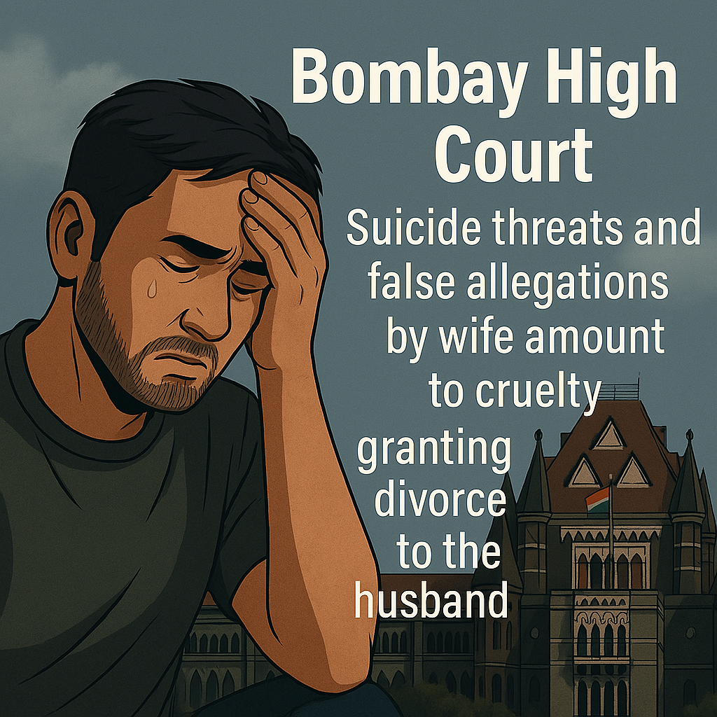 Digital illustration representing a Bombay High Court ruling on cruelty as a ground for divorce, where the husband was granted relief.